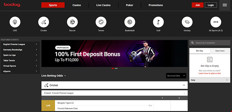 One of the best betting sites in in India is Bodog.
