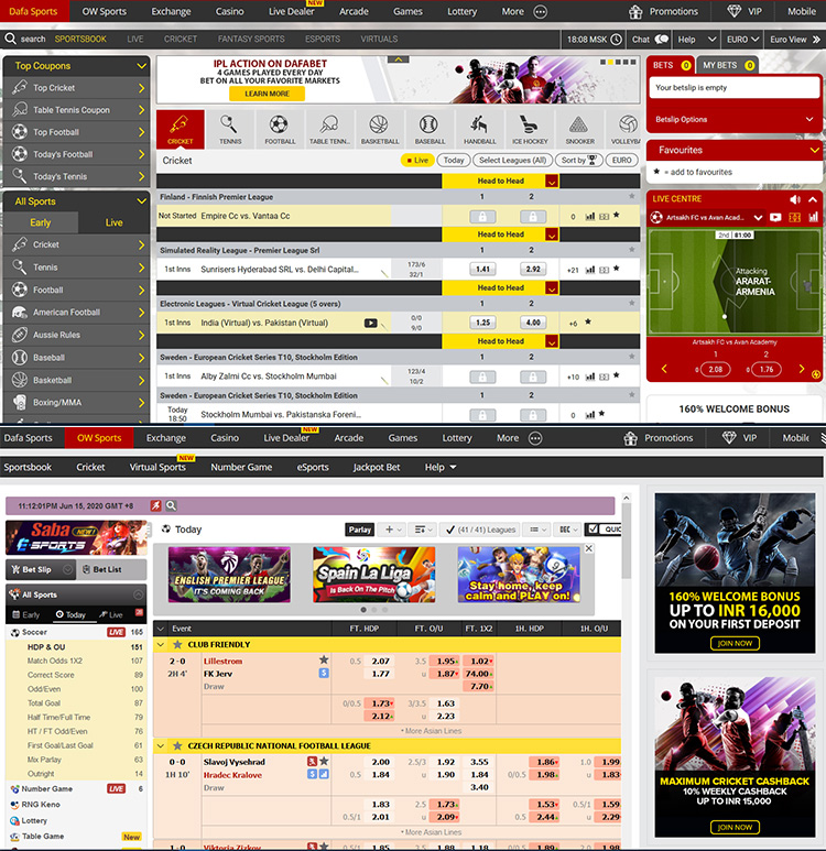 Two sportsbooks of Dafabet - Dafa Sports and OW sports.
